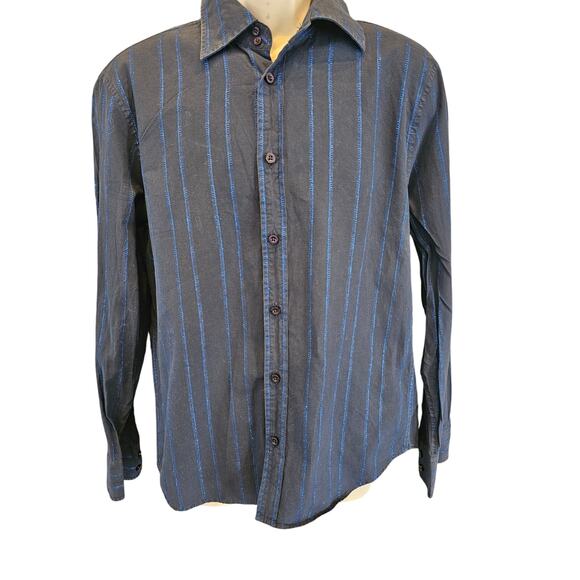Armani exchange size blue metallic button up M mens long sleeve casual business - Picture 1 of 6